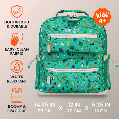Bentgo Kids Prints Backpack - Bug Buddies | Lightweight & Durable, Easy-Clean Fabric, Water-Resistant, Roomy & Spacious - Product Dimensions