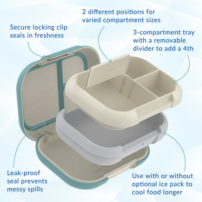 Bentgo® Chill Max Lunch Box - Bone and Glacier Blue | Secure Locking Clip, 2 Different Positions For Varied Compartment Sizes, 3-Compartment Tray With A Removable Divider To Add A 4th, Leak-Proof Seal Prevents Messy Spills, And Use With Or Without Optional Ice Pack To Cool Food Longer