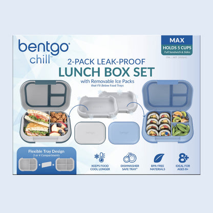 Bentgo® Chill Max Lunch Box (2-Pack) - Fog/Deep Teal & Canal/Sail Blue | Packaging