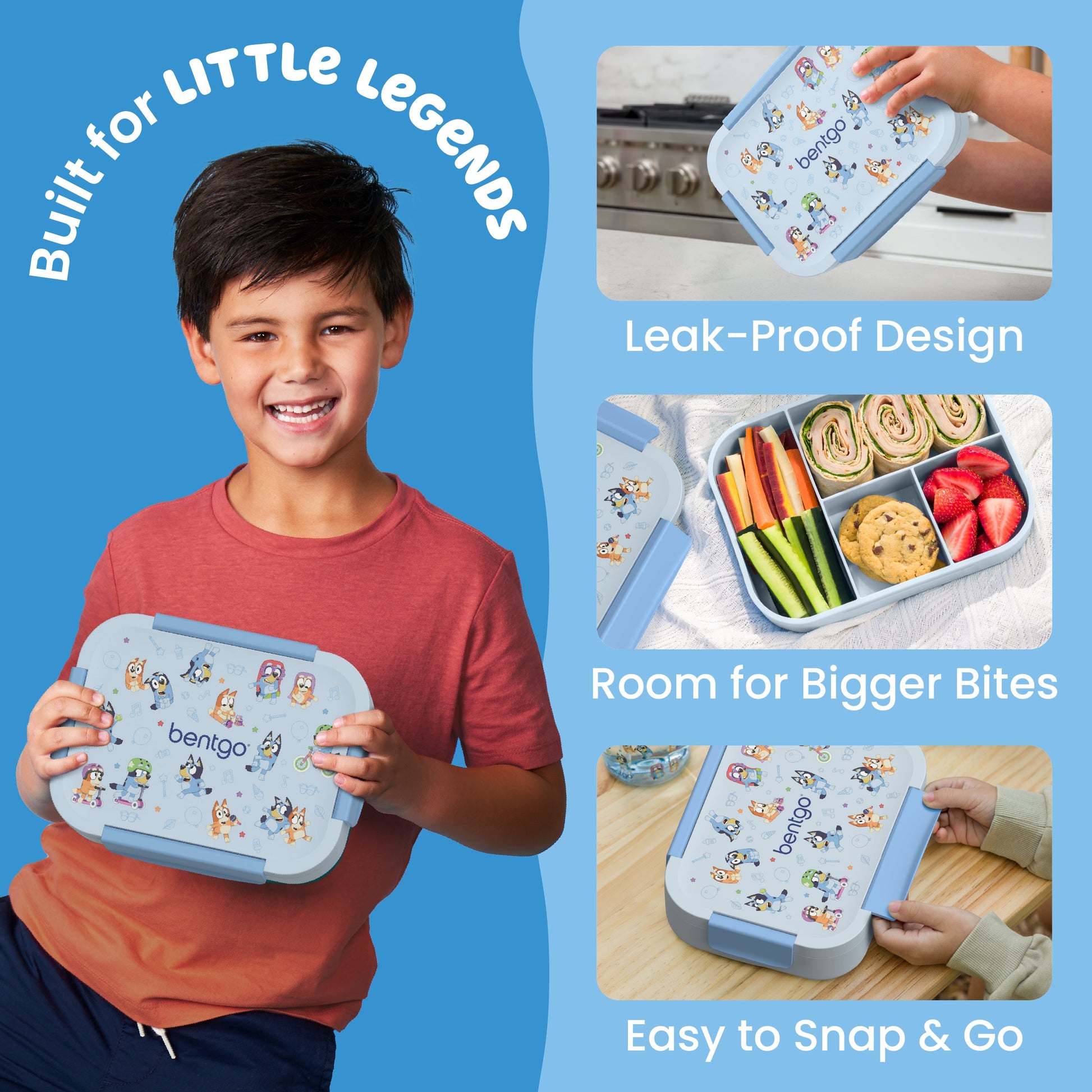 Bentgo + Bluey Kids Snap & Go Lunch Box - Play Day | Built For Little Legends - Leak-Proof Design, Room For Bigger Bites, And Easy to Snap & Go