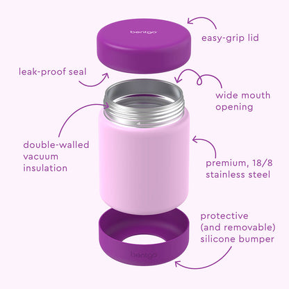Bentgo® Kids Stainless Steel Food Jar - Purple | Stainless Steel Food Jar Features Leak-Proof Seal, Easy-Grip Lid, Wide Mouth Opening, And Much More