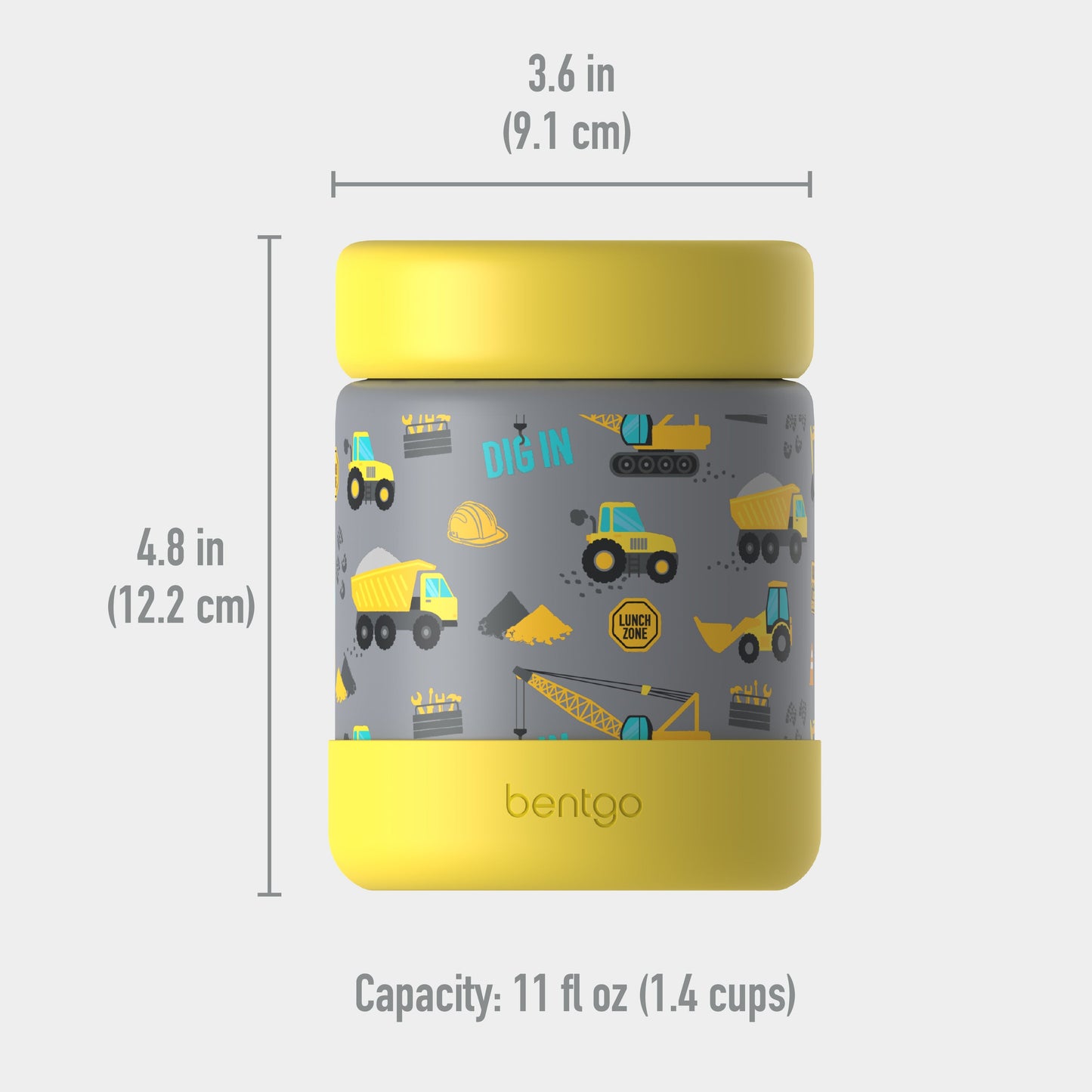Bentgo® Kids Stainless Steel Food Jar - Construction Trucks | Dimensions