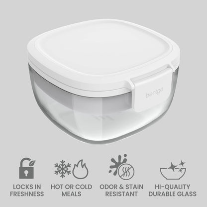 Bentgo® Glass Salad Container - White | Locks In Freshness, Great For Hot Or Cold Meals, Odor & Stain Resistant Container And Made With Hi-Quality Durable Glass