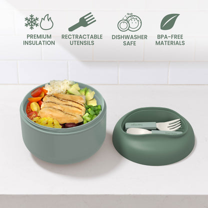 Bentgo® Bowl - Khaki Green | Premium Insulation, Retractable Utensils, Dishwasher Safe, And BPA-Free Materials