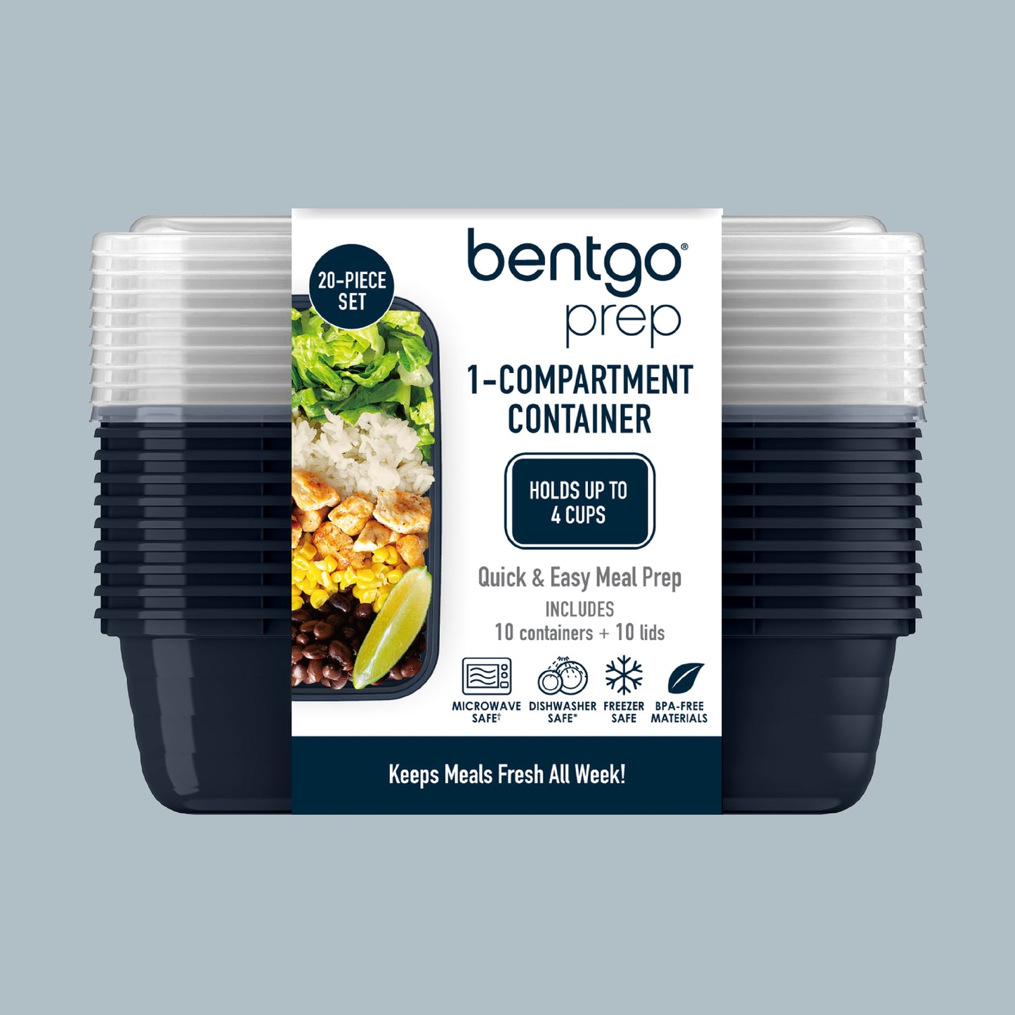 Bentgo® Prep 1-Compartment Meal Prep Containers (20-Piece) - Navy Blue | Packaging
