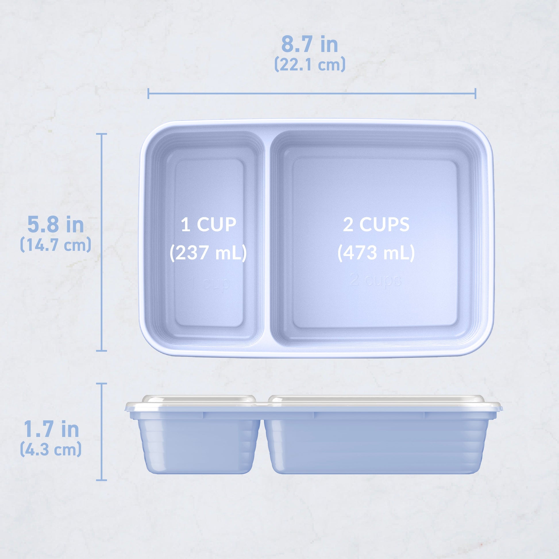 Bentgo® Prep 2-Compartment Meal Prep Containers (20-Piece) - Periwinkle | Dimensions