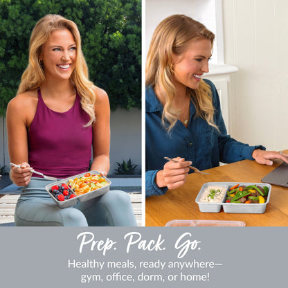 Bentgo® Prep 2-Compartment Meal Prep Containers (20-Piece) - Silver | Prep. Pack. Go. - Healthy Meals, Ready Anywhere - Gym, Office, Dorm, Or Home!