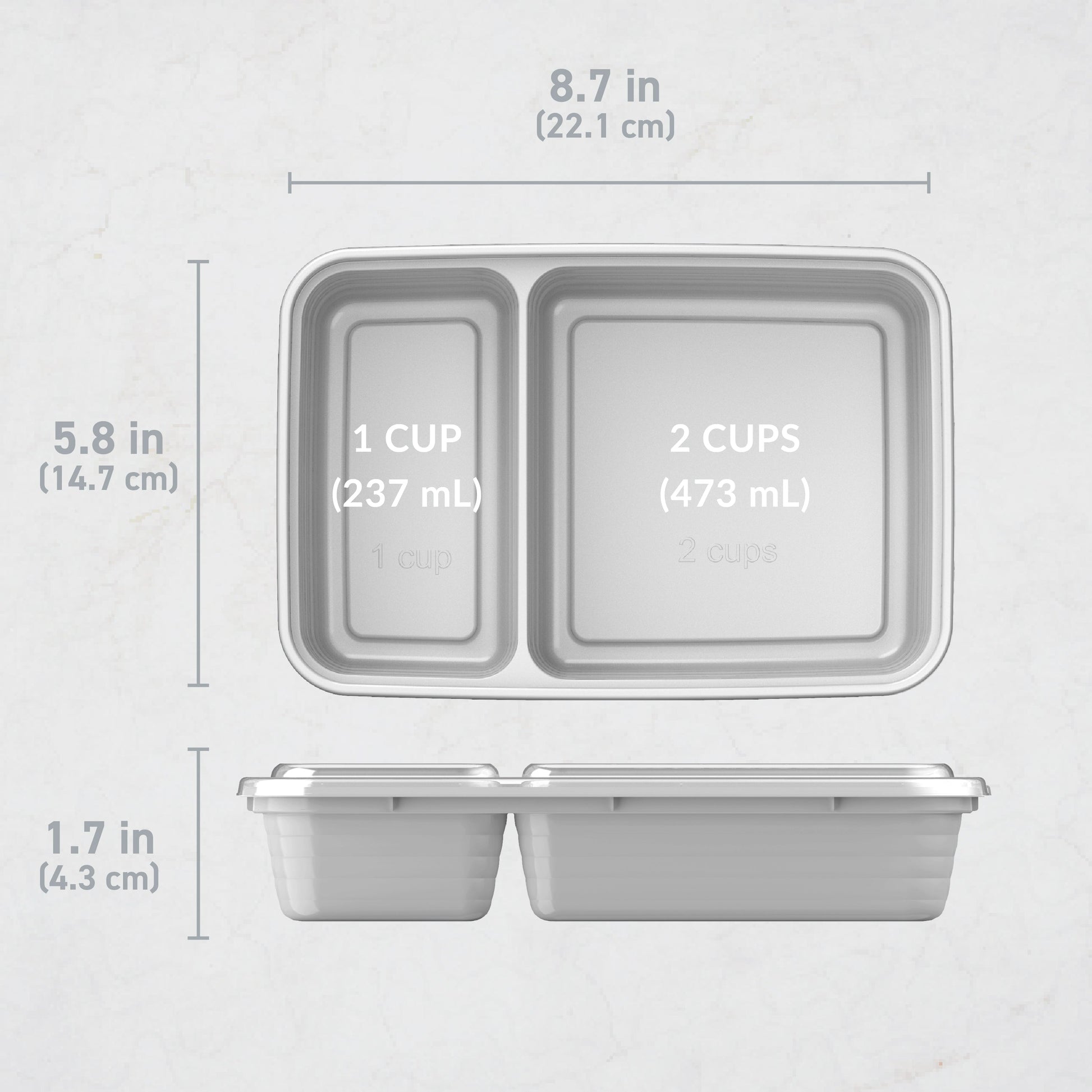 Bentgo® Prep 2-Compartment Meal Prep Containers (20-Piece) - Silver | Dimensions