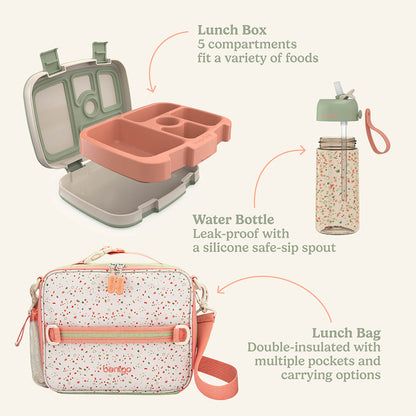 Bentgo Kids Whimsy & Wonder Prints Pack - Geo Speckle | Lunch Box, Water Bottle, And Lunch Bag