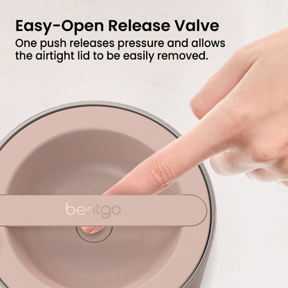 Bentgo® Stainless Steel Insulated Food Container - Rose Gold | Easy-Open Release Valve - One Push Releases Pressure And Allows The Airtight Lid To Be Easily Removed